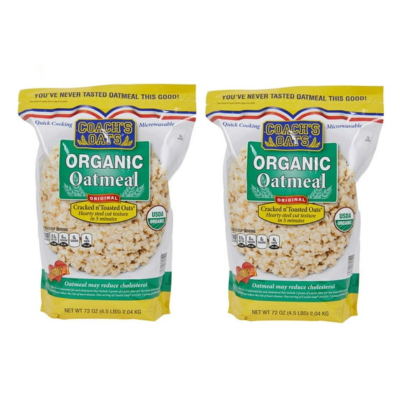 2 PACK Organic Coach's Oats 100% Whole Grain Oatmeal 72 oz 4.5 LB Each