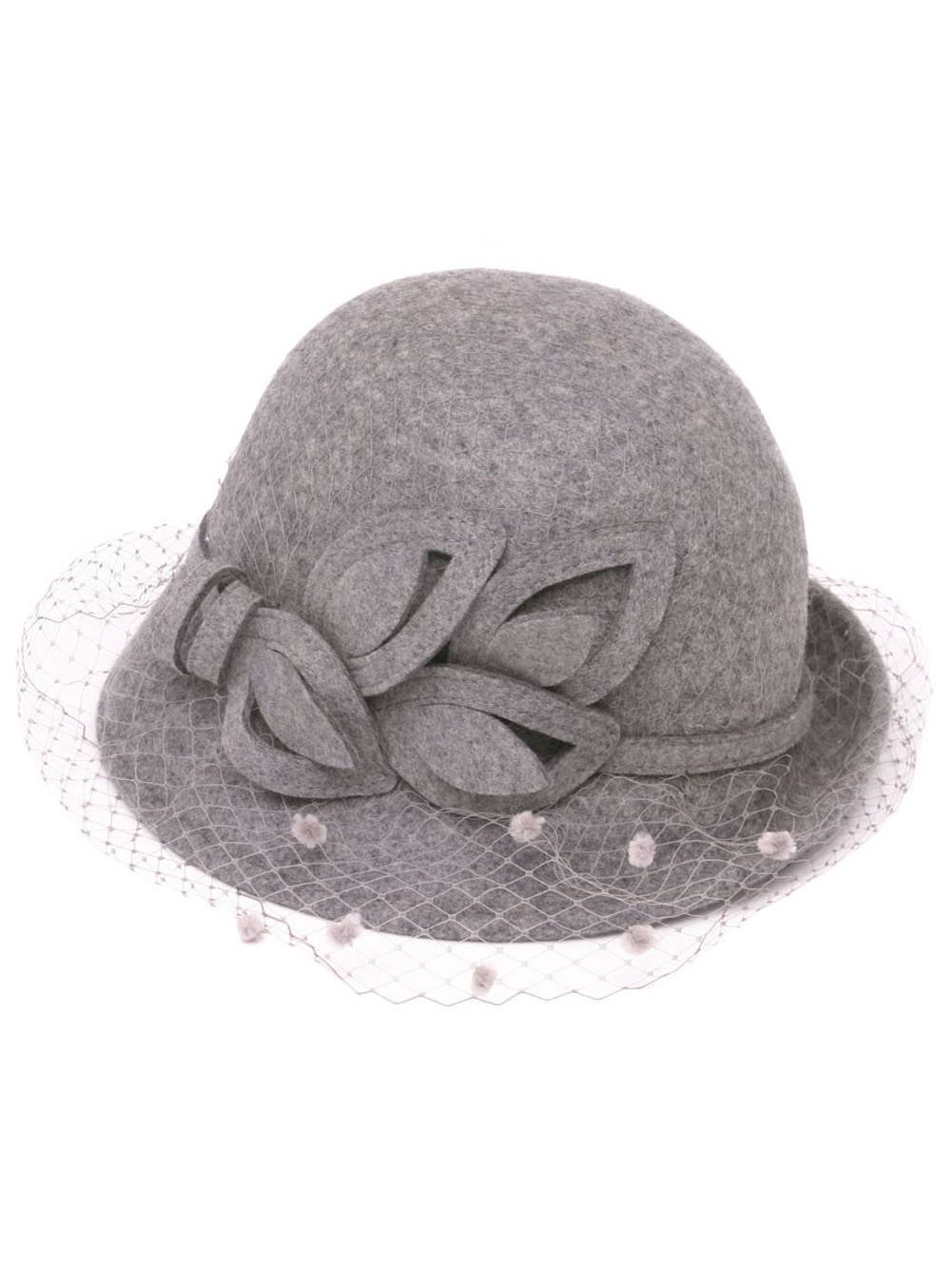 Womens Cloche Hat w/ Veil and Bow 