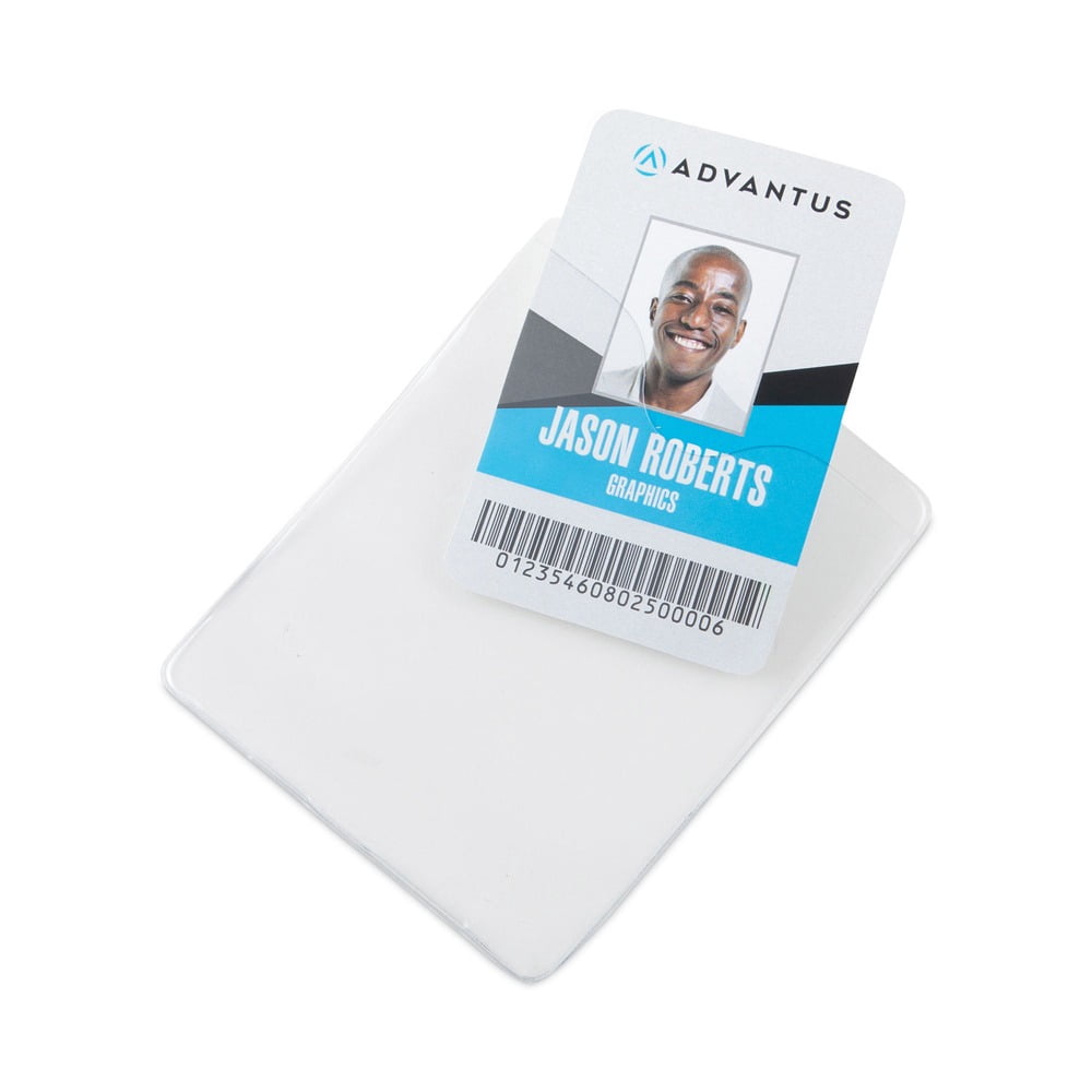 Advantus ID Badge Holder w/Clip, Vertical, 3w x 4h, Clear, 50/Pack