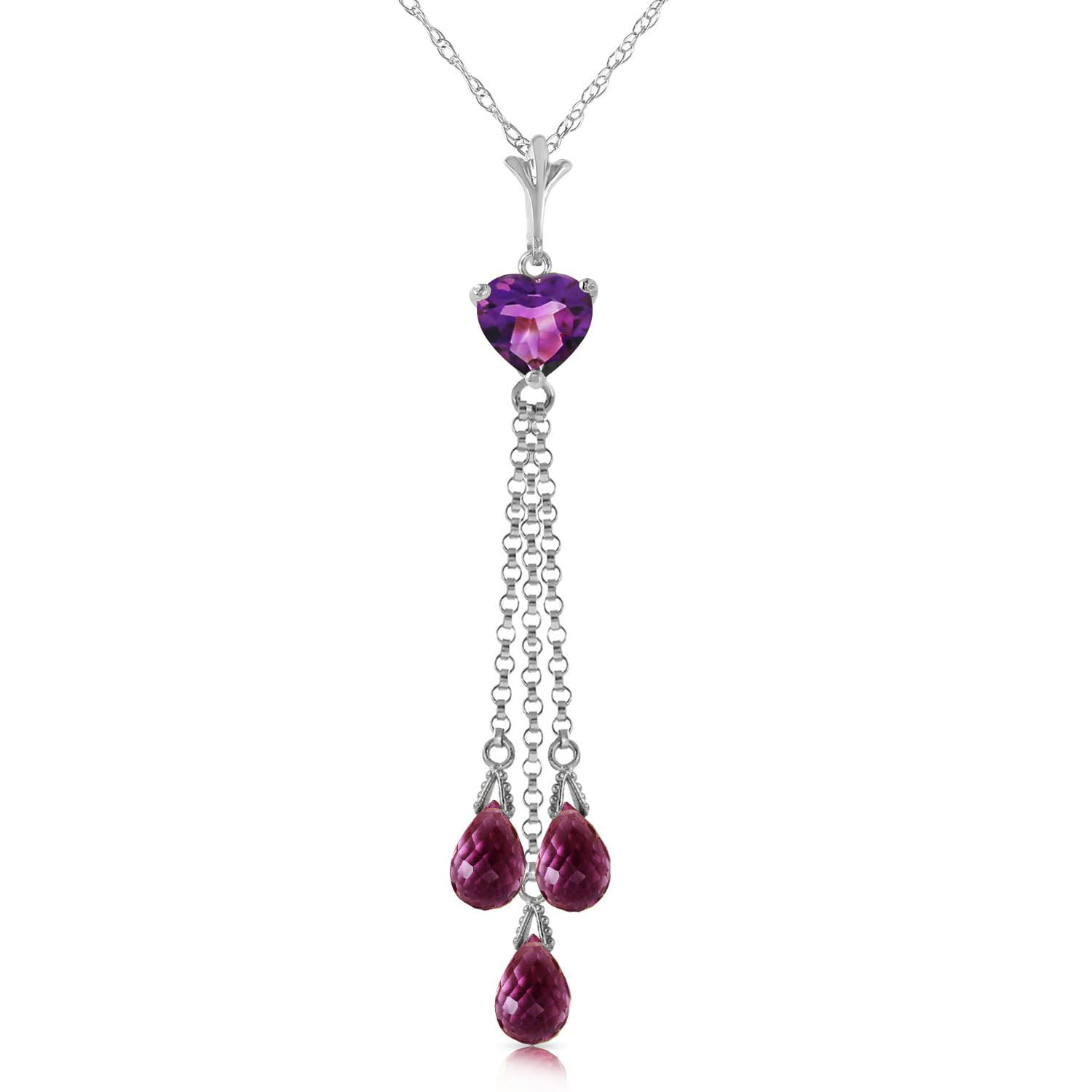 ALARRI 14K Solid Rose Gold Necklace w/ Natural Checkerboard Cut Purple Amethyst with 18 Inch Chain Length