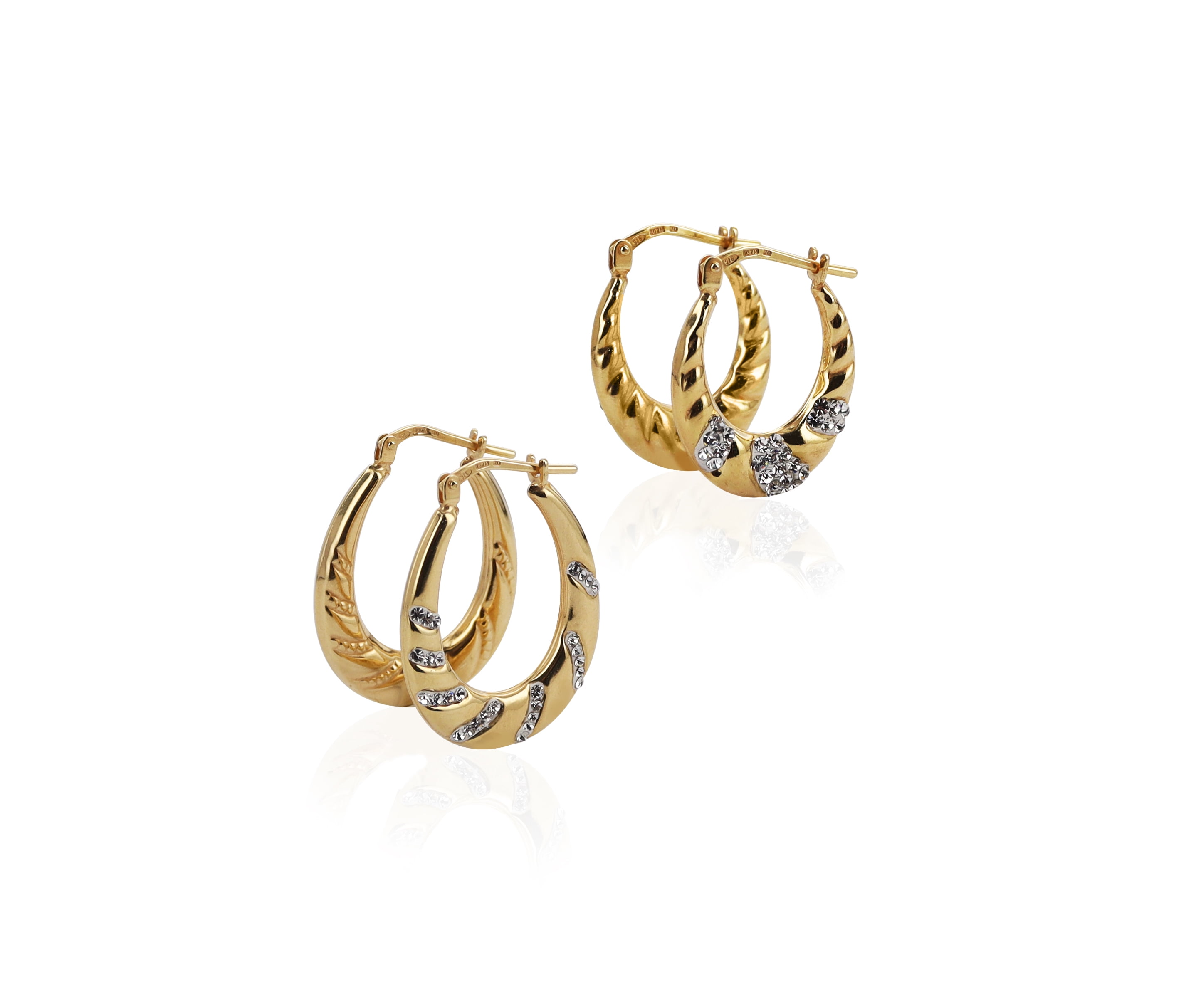 Brilliance Fine Jewelry 14K Gold Plated Female Crystal Hoop Earrings Set, Adult Females