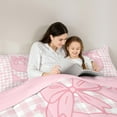 thumbnail image 4 of jejeloiu Initial Letter S Bedding Comforter Set 7-Piece,Kawaii Bowknot Boetie King Bedding Sets,Pink White Grid Bed Sheets For Girls,Breathable Bedroom Decoration Reversible, 4 of 8