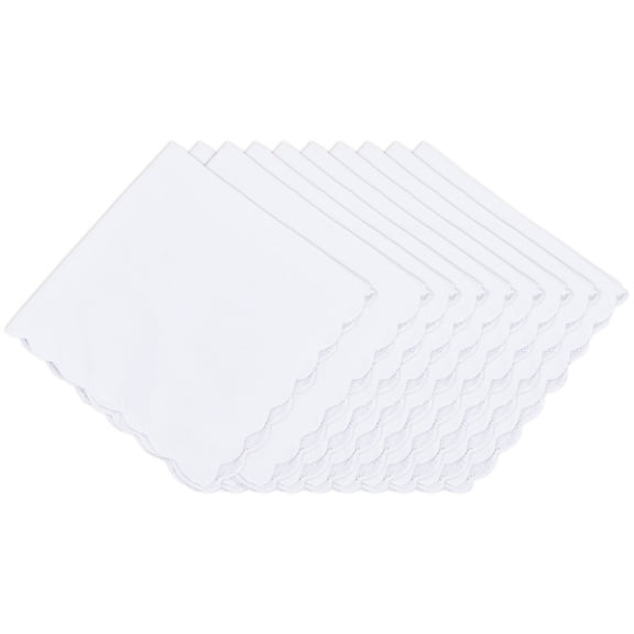 10Pcs White Pure Cotton Handkerchiefs Soft Fabric Pocket Square Towel Wave Edge Supple Squares Classic Hankie Hankerchief BulkDIY
