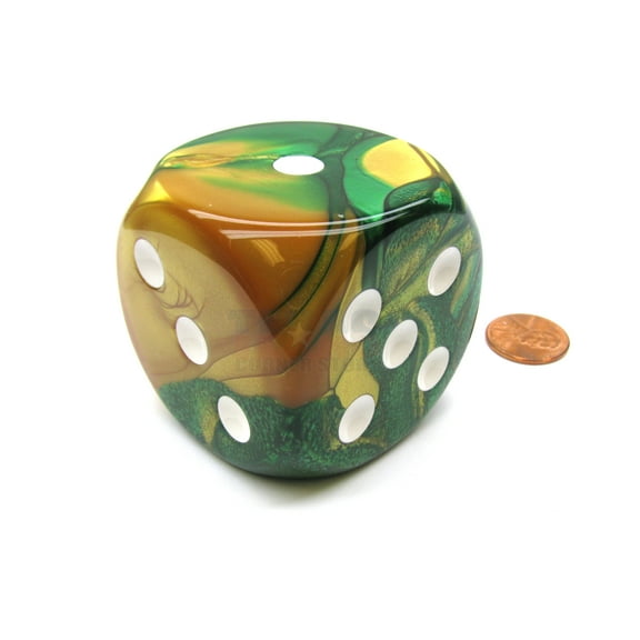 Chessex Gemini 50mm Huge Large D6 Dice, 1 Piece - Gold-Green with White Pips #DG5025