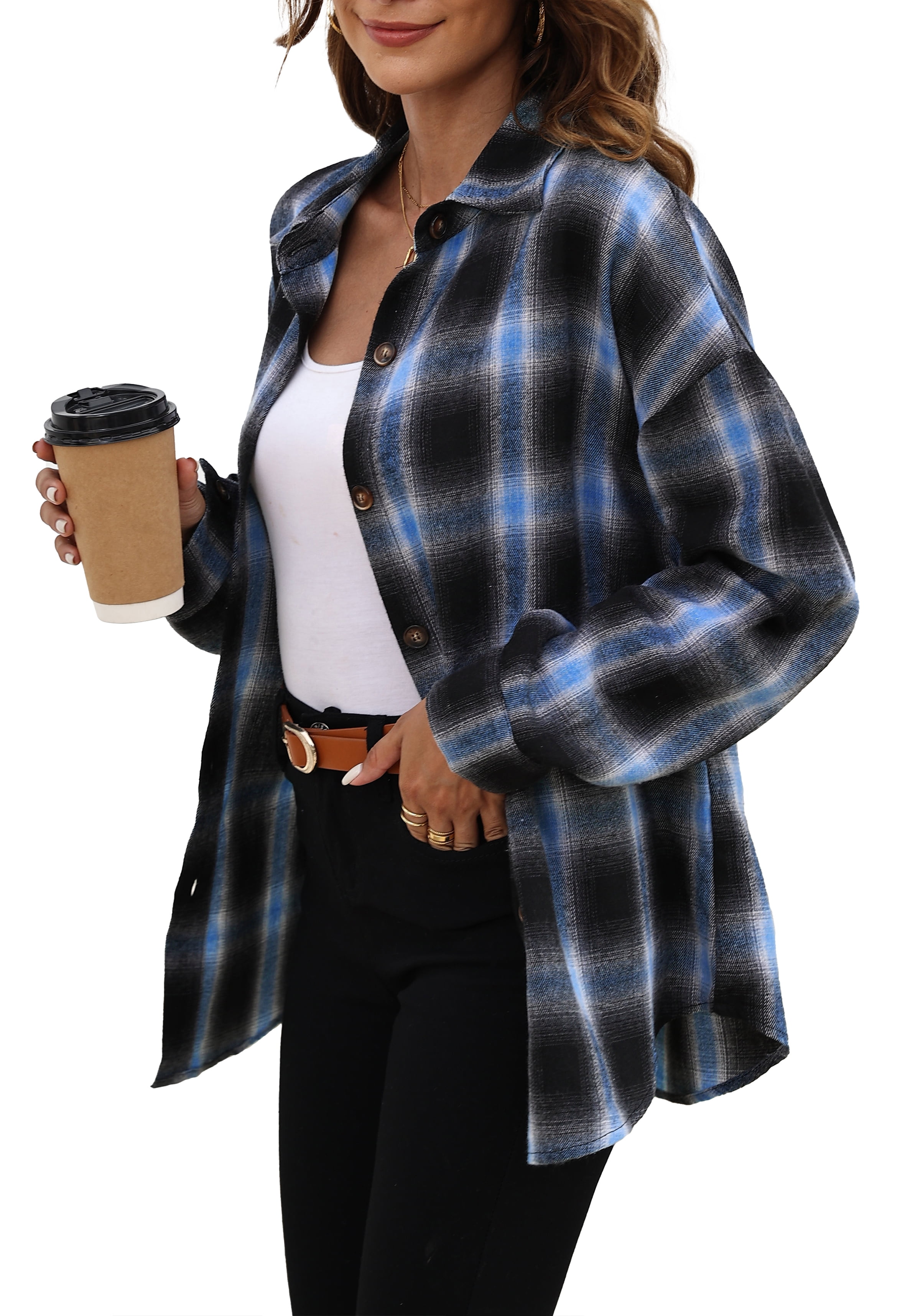 Fantaslook Plaid Flannel Shirts for Women Oversized Long Sleeve Button Down Shirts Blouses Tops