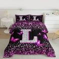 thumbnail image 3 of Feelyou Fashion Monogrammed L Bedding Comforter Set, Bling Butterfly Animal Twin Comforter Sets, Black Pink Sequin Print Reversible Bedding Set, Luxury Bedroom Decor, 2-Piece, 3 of 9