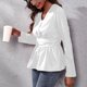 thumbnail image 3 of Blusas peplum delgadas con cintura y cuello en V para mujer, blusas elegantes informales con mangas abullonadas, lavables a máquina para citas en la oficina al aire libre, 3 of 5