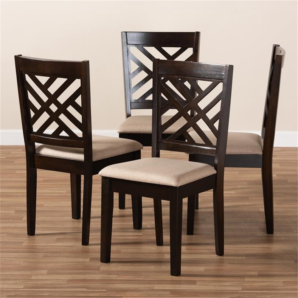 Baxton Studio Caron Fabric and Wood Dining Chairs in Sand and Brown Set of 4