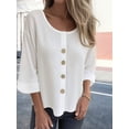 thumbnail image 2 of Linen Tops for Women Button Down V Neck 3/4 Sleeve Shirts Roll-Up Solid Casual Loose Fit Tunic Top White M, 2 of 4