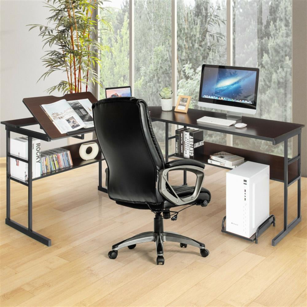 Demi Bonn L-Shaped Computer Desk with Tiltable Tabletop, Small Home Office Desk Study Writing Table, Brown