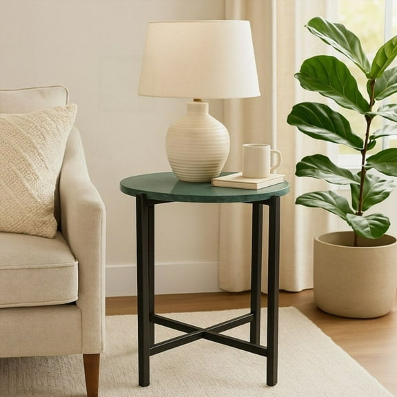 Marble Side Table - 21 Inch - Modern Metal Frame & Natural Marble Top