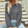 thumbnail image 4 of Women's Waffle Knit Sweater Tops Long Sleeve Loose-Fit Pullover Hoodie Solid Color Casual Blouse Sweatshirt, 4 of 5