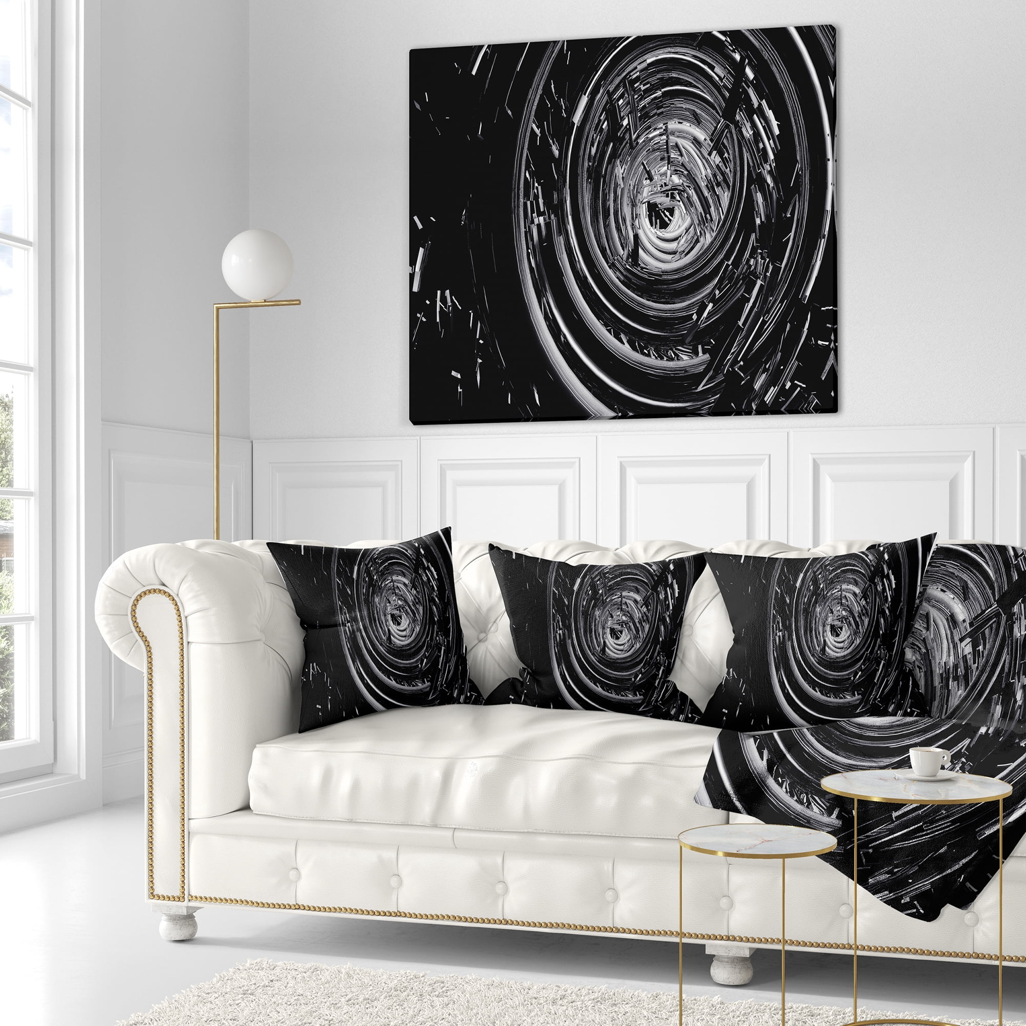 Designart Fractal 3D Black Whirlwind - Contemporary Throw Pillow - 18x18