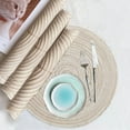 thumbnail image 1 of Juego de 4 manteles individuales redondos de tejido | Manteles individuales de lino y algodón de 38 cm | Colores beige, azul y café | Resistentes al calor y antideslizantes para decorar la mesa del, 1 of 7