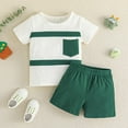 thumbnail image 2 of TAIAOJING Toddler Boys 2 Pieces Summer Beach Outfits Shorts Set Summer Toddler Boys Short Sleeve Patchwork Color Pocket Tops Shorts Two Piece Outfits Set For Kids Clothes For 2-3 Years, 2 of 5