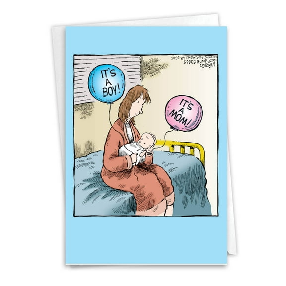 C4723BBG Humorous Baby Greeting Card 'It's A Mom-Boy' with Envelope by NobleWorks