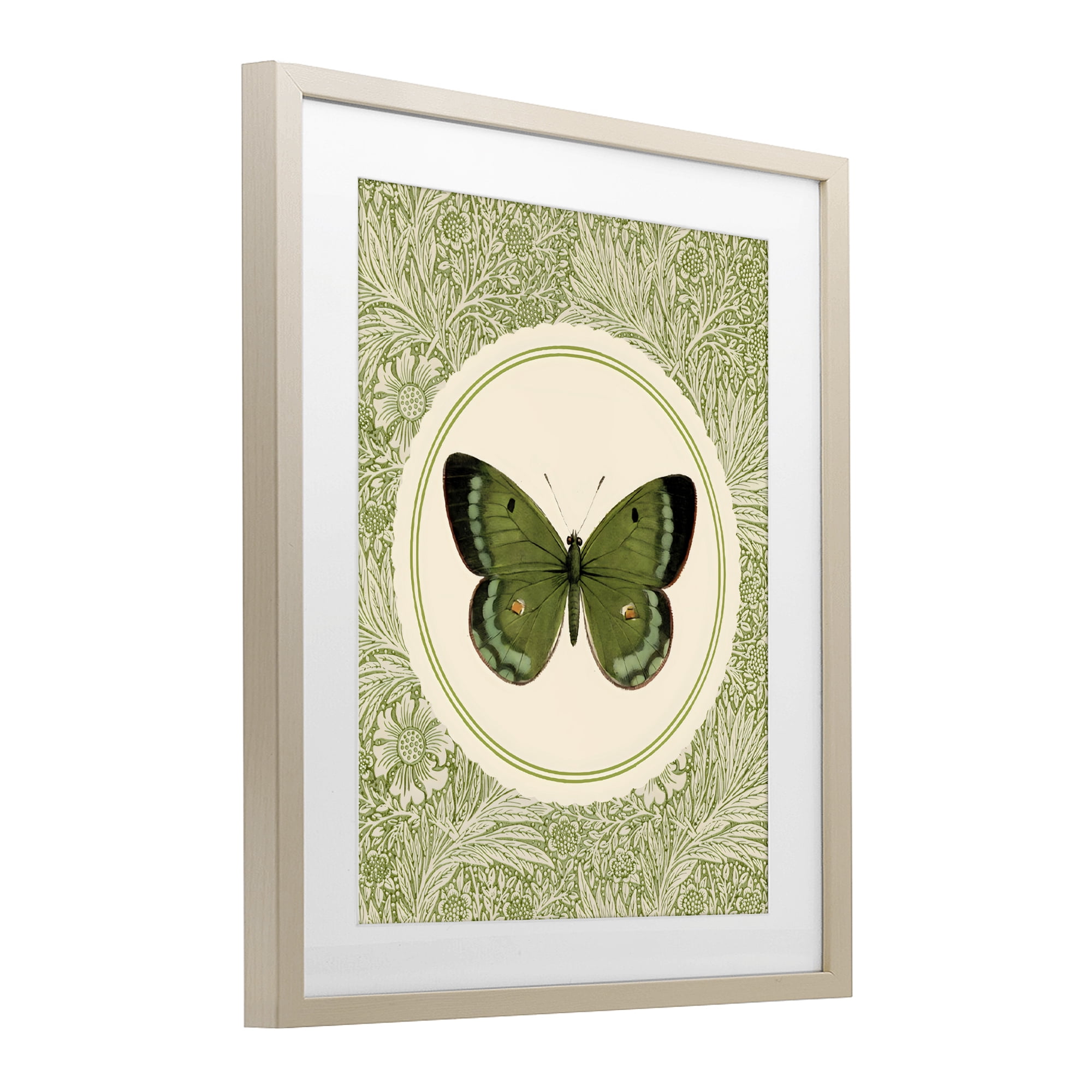 Stupell Industries Green Butterfly Botanical Medallion Birch Framed Print Under Glass, design by LSR Design Studio