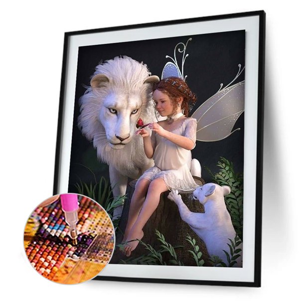 Cuadros Decorativos Pintura de diamante 5D DIY león y niña cuadro de diamantes de imitación de taladro redondo (HJ527) DQrwqpou Nuevos Originales