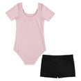 thumbnail image 4 of Kaerm Kids Girls Basic Gymnastics Leotard and Shorts Set Cotton Short Sleeves Ballet Dance Leotard Pink&Black 12, 4 of 5