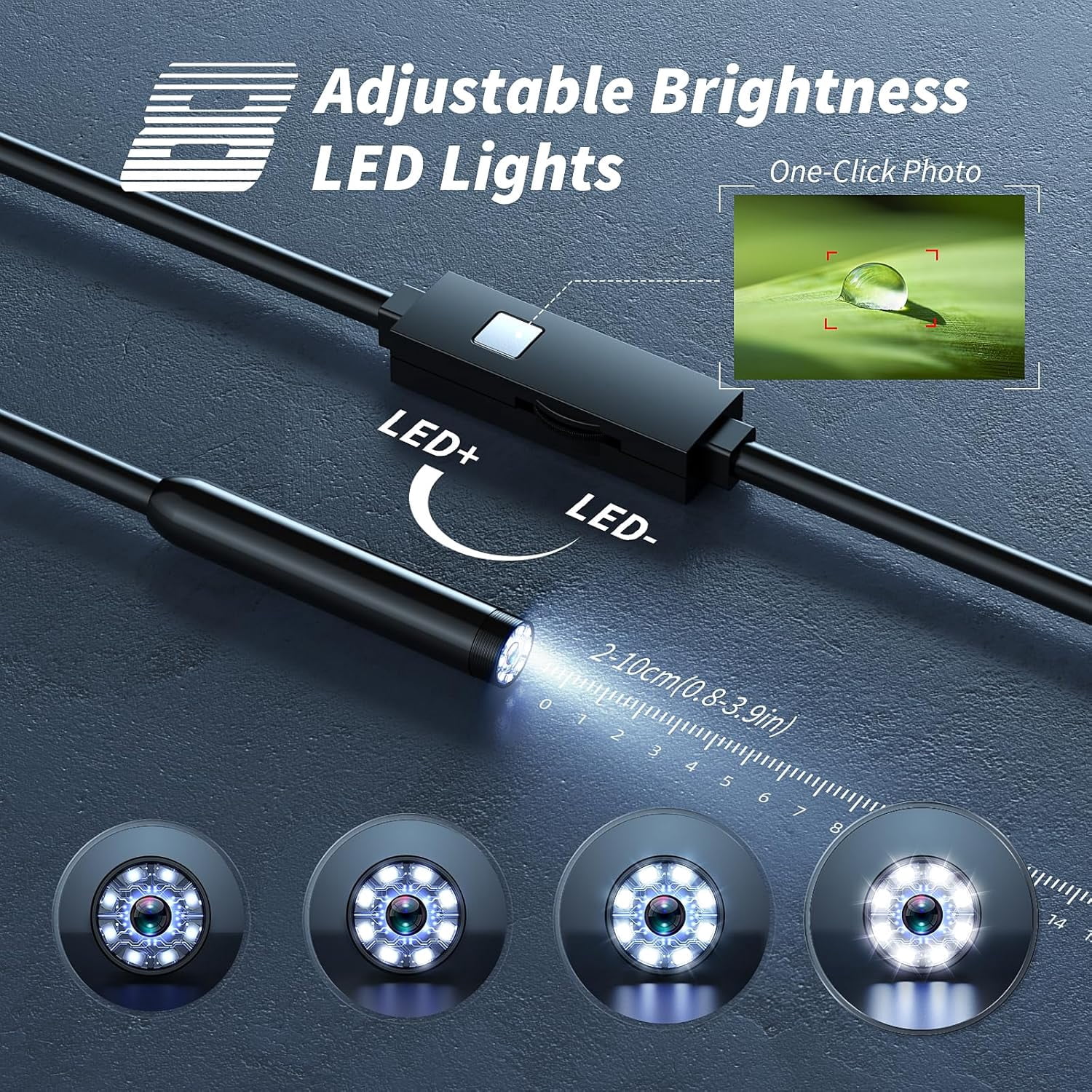 Endoscope Camera with Light,1920P HD Borescope Tools with 8 Adjustable LED Lights, Endoscope with Semi-Rigid Snake Camera, IP67 Waterproof Inspection Borescope for iOS and Android-16.4ft Dual-Lens