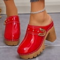 thumbnail image 3 of Dakaela Mules à Talons Épais pour Femmes, Bout Rond Fermé, Sandales à Plateforme à Enfiler, Sabots Confortables Décontractés pour Robe, Chaussures 3,74 Po Rouge 9,5, 3 of 8