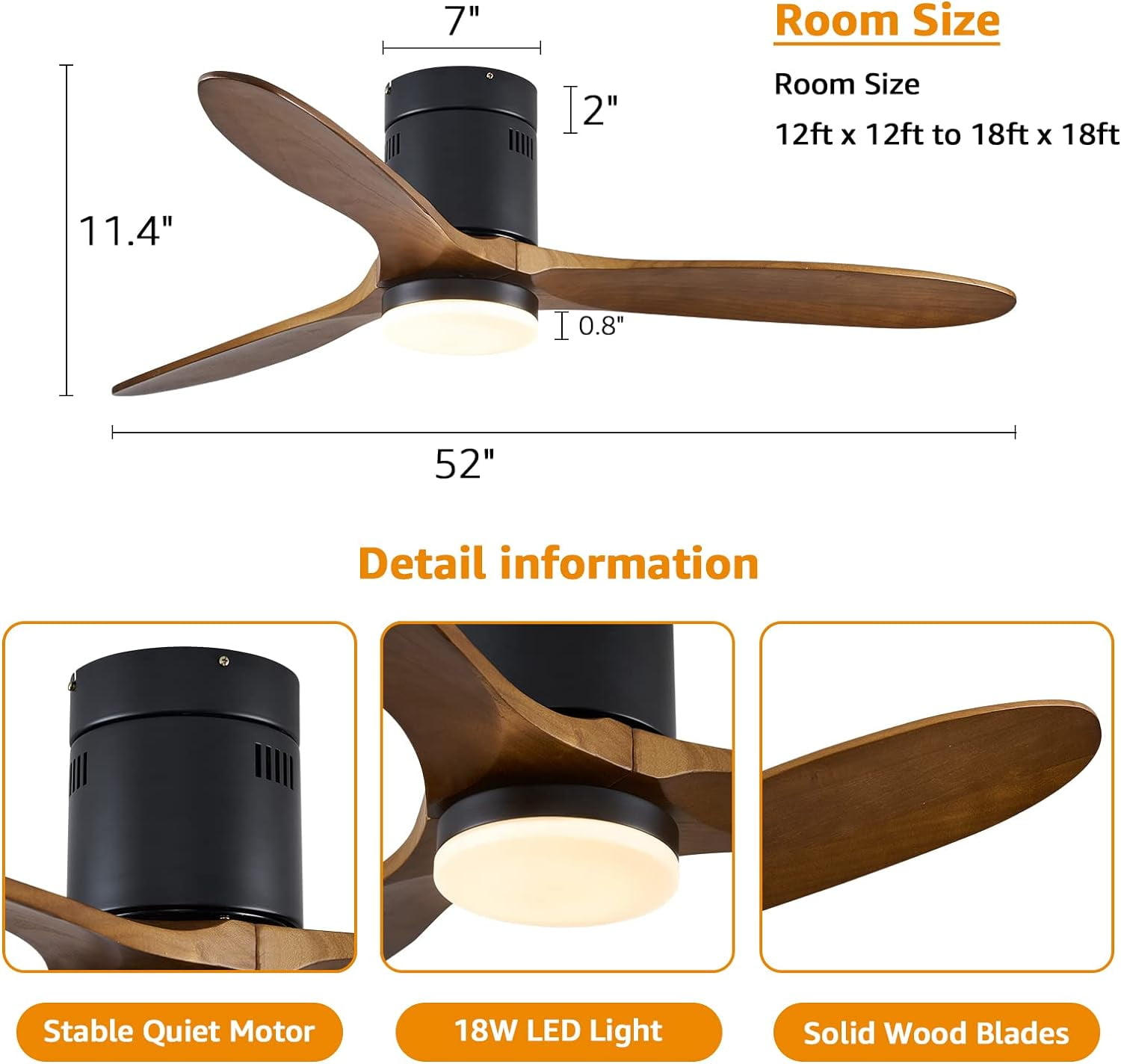 HOOMEDELIER 52'' Indoor Ceiling Fan with Light Kit,3 Blades,Reverse Airflow