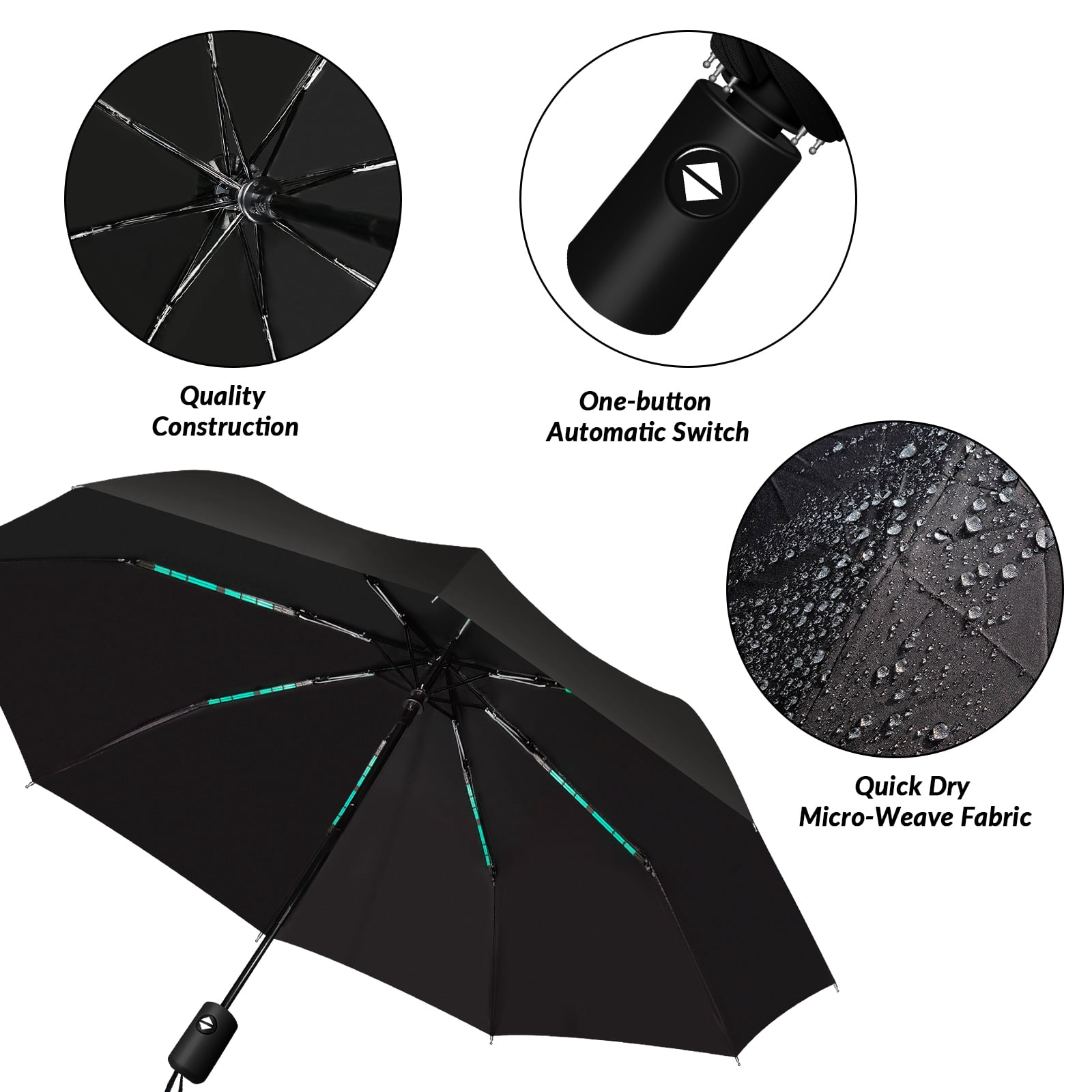 OSIMIG 5 Pcs Travel Umbrella, Small Black Compact Umbrellas Bulk, Automatic Windproof Portable Umbrellas for Rain, Men and Women