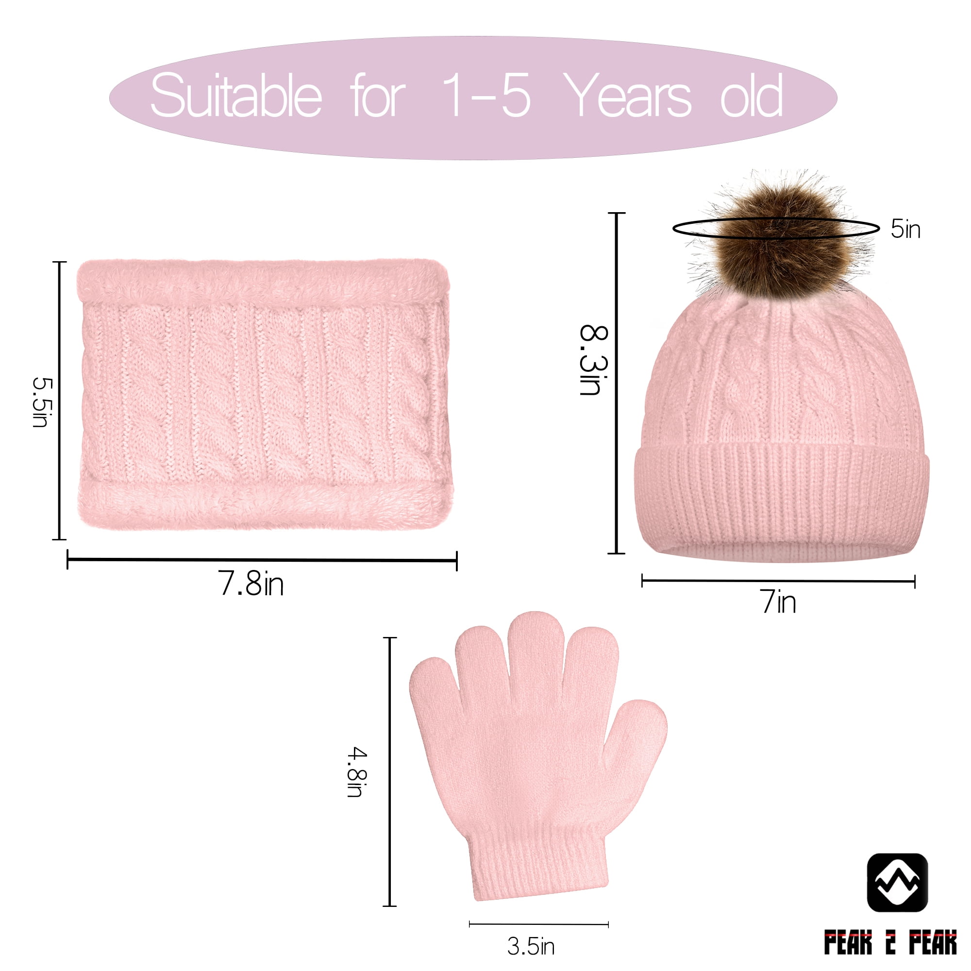 PEAK 2 PEAK 3-Piece Pink Hat, Glove and Scarf Set For Girls  display picture 3