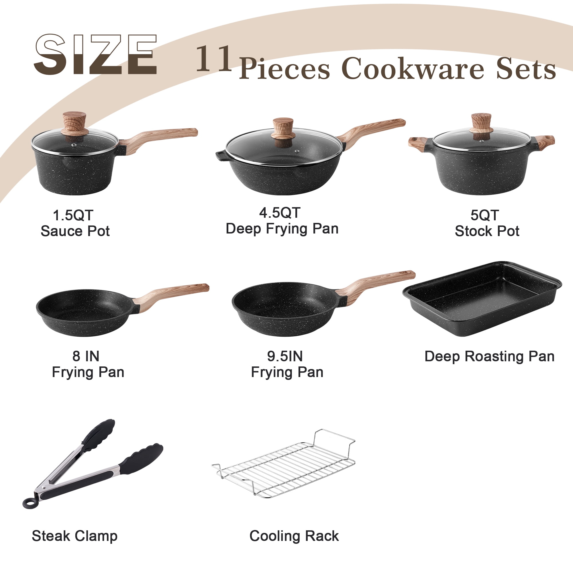 Caannasweis 10 Pieces Nonstick Cookware Sets Kitchen Induction Pots and Pans with Baking Pan Set