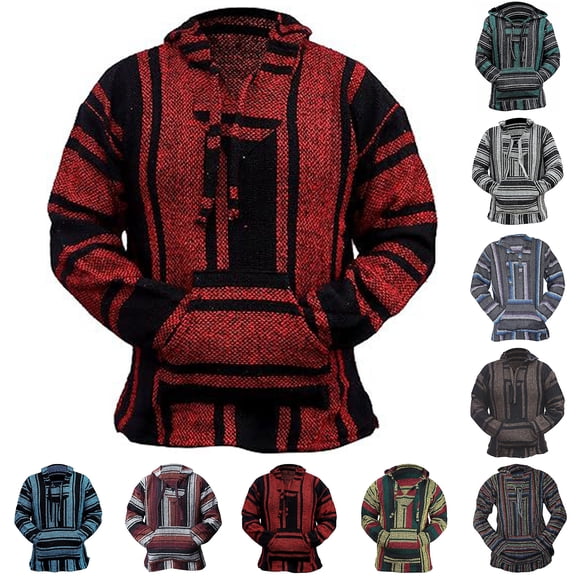 Men's Tribal Print Comfort Hooded Sweatshirt, Long Sleeve Casual Pullover for Unique Street Style,Brown,L