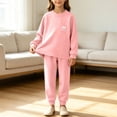 thumbnail image 6 of ITSAME Girls 2 Piece Outfit Fleece-Lined Long Sleeve Crewneck Pullover and Pants Fall Winter Warm Loungewear Set Size 5T, 6 of 8