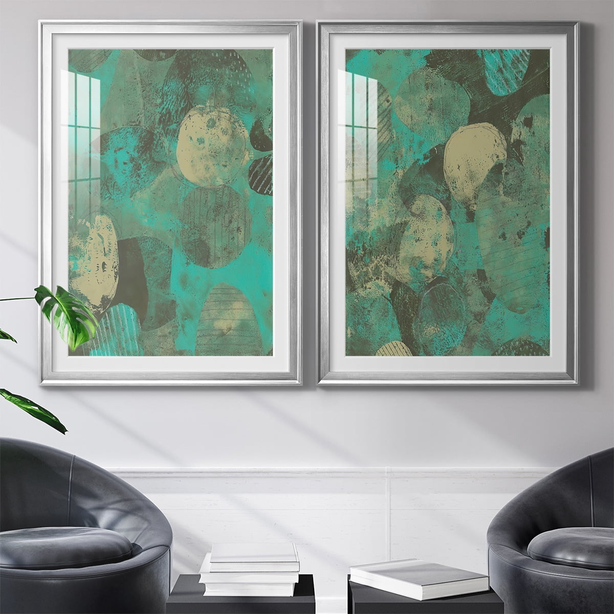 Wexford Home Minty Green Orbs I Premium Framed Print, 26.5" x 36.5" - Ready to Hang, Silver (Set of 2)