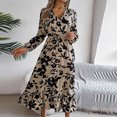 thumbnail image 1 of FcBaudy Robe à Manches Longues Col en V, Robes d'Été pour Femmes, Robes d'Hiver Décontractées Imprimées Taille Cintrée Robe à Manches Longues en Polyester pour Femmes, 1 of 8