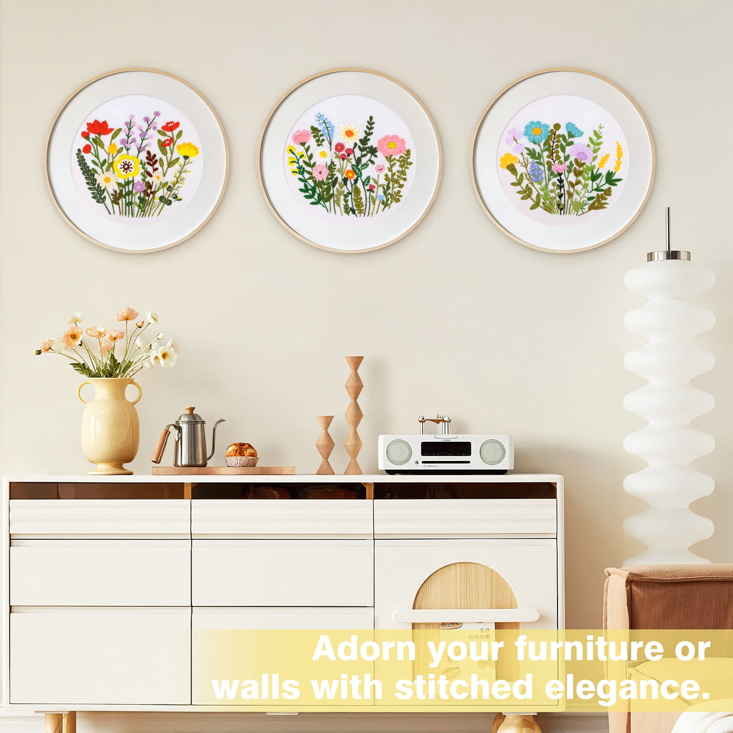 RidaaFri 3 Sets Floral Embroidery Kit Beginners, DIY Adults Craft Set, Step-by-Step Guide Video