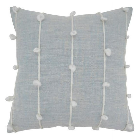 SARO 22 in. Square Light Blue Knotted Line Design Throw Pillow with Poly Filling