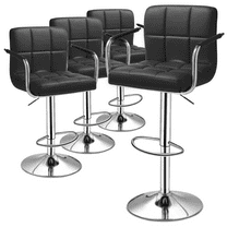 MoNiBloom Swivel Modern Bar Stool Set of 4, Adjustable Counter Height Barstools Faux Leather with Backrest and Armrest, Black
