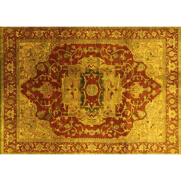 Ahgly Company Machine Washable Indoor Rectangle Persian Yellow Traditional Area Rugs, 5' x 7'