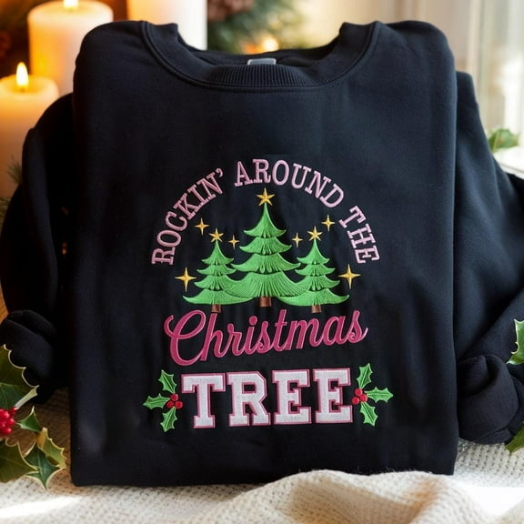 Rockin' Around The Christmas Tree Embroidered Sweatshirt, Nurse Respiratory Therapist Christmas Shirt, Funny Xmas Sweater, ICU Holiday Gifts