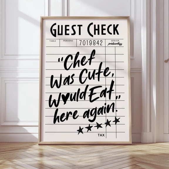 Guest Check Wall Art, Retro Diner, Cheeky Kitchen Decor Print, Cute Chef Quote Art, Vintage Restaurant Aesthetic Home Decor #2108, Unframed Poster Size 8x12