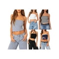 thumbnail image 5 of nvzhuang Women's Summer Tube Tops Strapless/Stripes/Letter Print Bandeau Crop Tops Slim Fit Shirts, 5 of 9