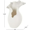 thumbnail image 3 of DecMode 15" Abstract Floral Inspired White Ceramic Vase with Wavy Folded Rim, 3 of 13