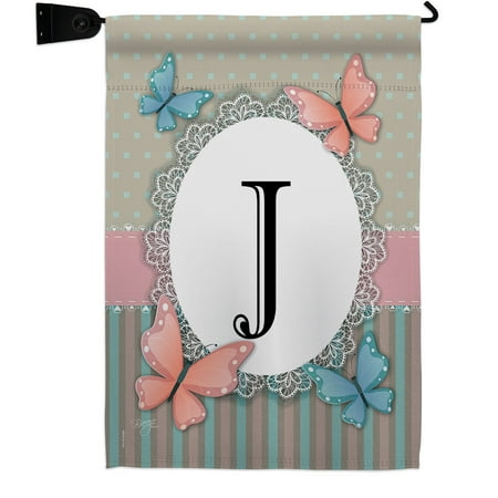 Butterflies J Initial Garden Flag Set Friends 13 X18.5 Double-Sided Yard Banner