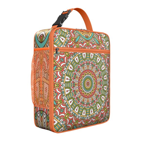 Sac à Lunch Isotherme Mandala Art Folklorique – Motif Vintage Sac Thermique avec Design Spirituel Mystique, Adapté pour le Travail, l'École Ou le Pique-Nique
