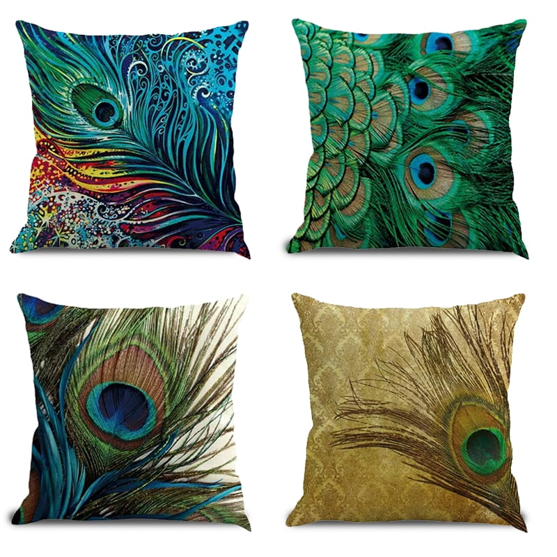 18" Cotton Linen Watercolor Peacock Pillow Case Sofa Cushion Cover Home Decor