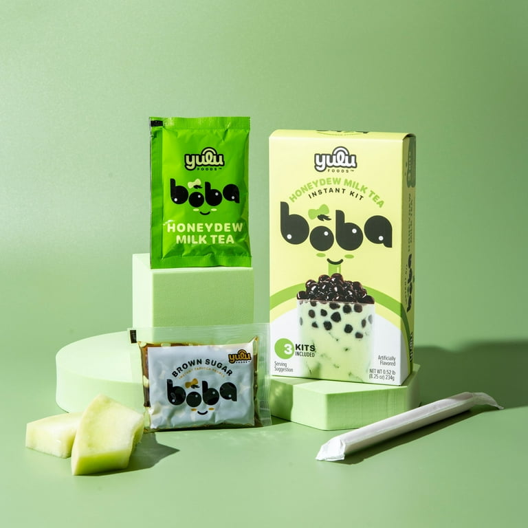 Yulu Foods Instant Boba Honeydew Milk Tea, Bubble Tea Kit, 3 Drinks