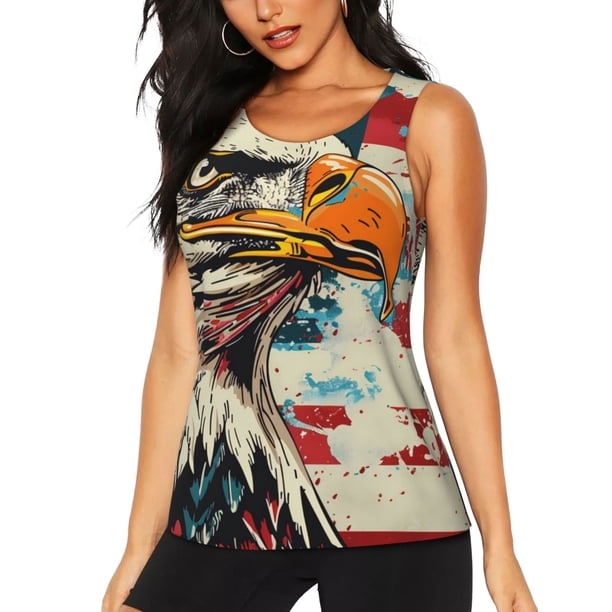 Fotbe Retro American Eagle Blusas Sin Mangas para Mujer – Estilo Casual, Corte Suelto, Slim-Fit, Cuello Redondo Deportivo, Tops de Verano para Gimnasio y Yoga-Medium