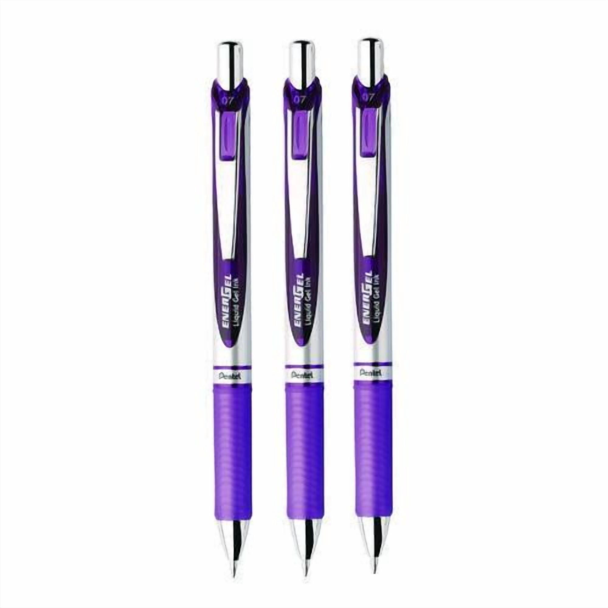 EnerGel RTX Deluxe Gel Pen, Retractable, Medium 0.7 mm, Purple Ink, Purple/Silver Barrel, 3/Pack | Bundle of 5