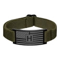 thumbnail image 2 of Pulsera Inicial para Hombre | Nylon elástico elástico y acero inoxidable | Ajustable 4.5-10 in | Encanto de bandera con letras del alfabeto | Pulsera de moda negra | Joyería de regalo para él | 1, 2 of 6
