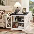 thumbnail image 7 of Joaxswe End Table with Charging Station for Living Room, 24" Farmhouse Side Table with Glass Barn Door, Square Nightstand for Bedroom, Elegant White, 7 of 7