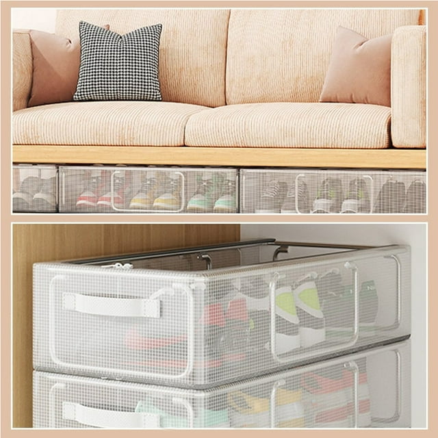 Bdday Shoe Rack for Door Pvc Shoe Storage Box Foldable Underbed Shoe Organiser Transparent Thickened Steel Frame Foldable Storage Boxes Shoe Rack Organizer